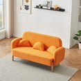 thumbnail image 4 of 59.1" Orange Two-Seater Sofa in Cozy Teddy Velvet with Three Lumbar Pillows, 4 of 7