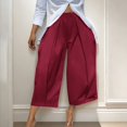 thumbnail image 3 of MVRLSH Women's Wide Leg Pants Lightweight Loose Pleated Cropped High Waist Culotte Trousers for Daily Relaxed Outfits Stretch Dress Casual Flowy Palazzo Pants Red - XXL, 3 of 7