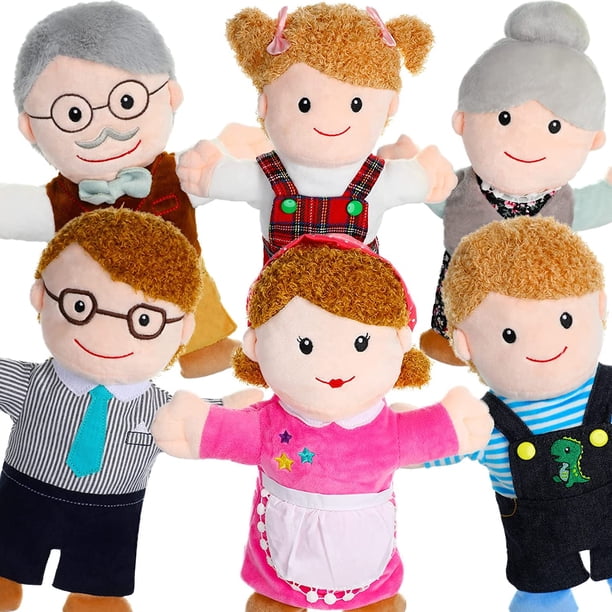 Juego de marionetas de mano de 6 piezas Marionetas de miembros de la familia de 30 cm Marionetas de mano de felpa suave para madres, padres, hijos, hijas y abuelos para contar cuentos, enseñar, preescolar, cosplay ER