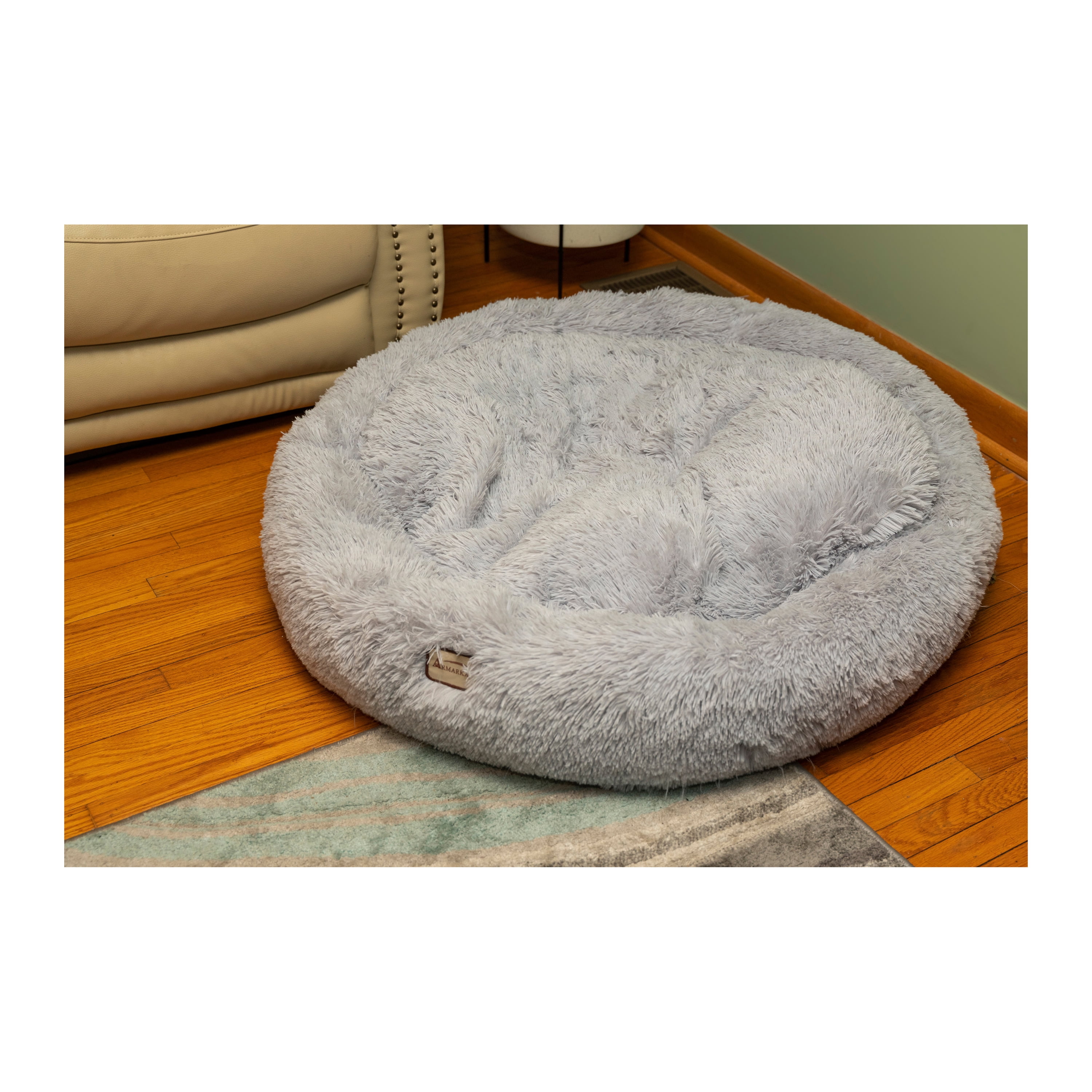 Dog Bed Cat Bed Donut, Long Faux Fur Pet Bed, Warm Donut Cuddler, Round Plush Dog Beds for Large Medium Dogs and Cats, Armarkat, C71