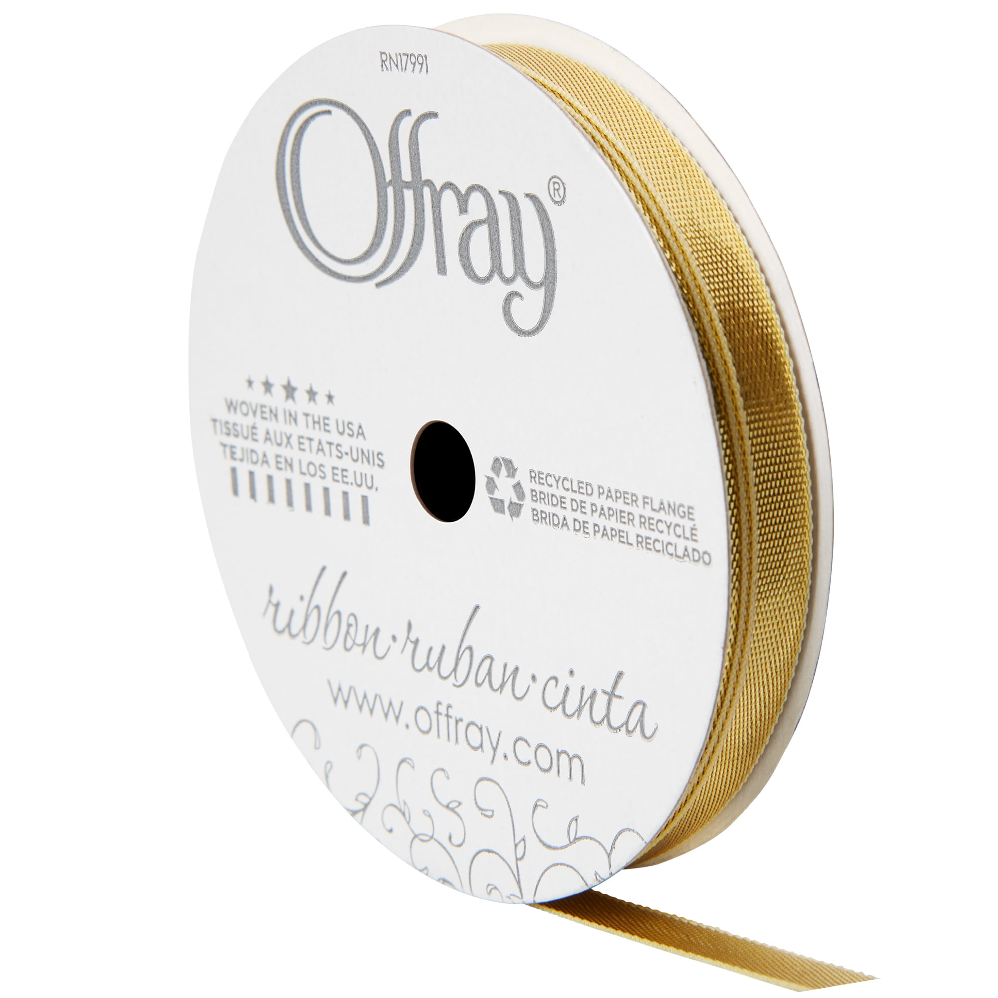 Offray Ribbon, Gold 1/4 inch Metallic Ribbon, 12 feet
