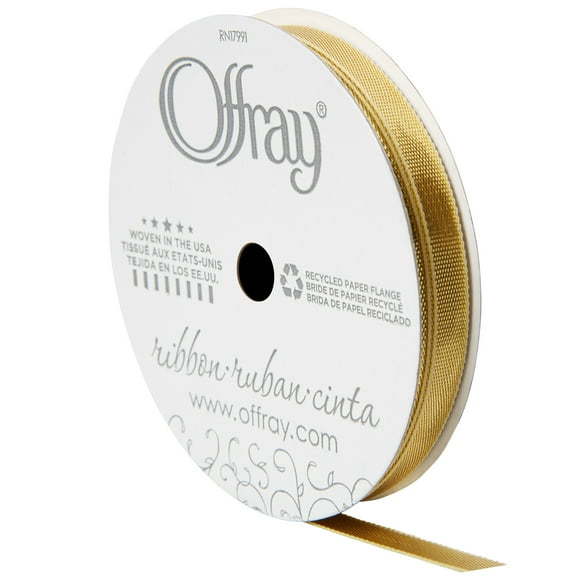 Offray Ribbon, Gold 1/4 inch Metallic Ribbon for Wedding, Crafts, Gifting, 12 feet, 1 Each