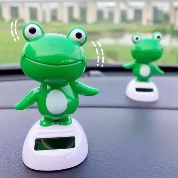 Dserhfy Bobble Head Green Frog Decoration Solar Powered Shaking Head Frog Car Dashboard Ornament Educational Cartoon Animal Toy