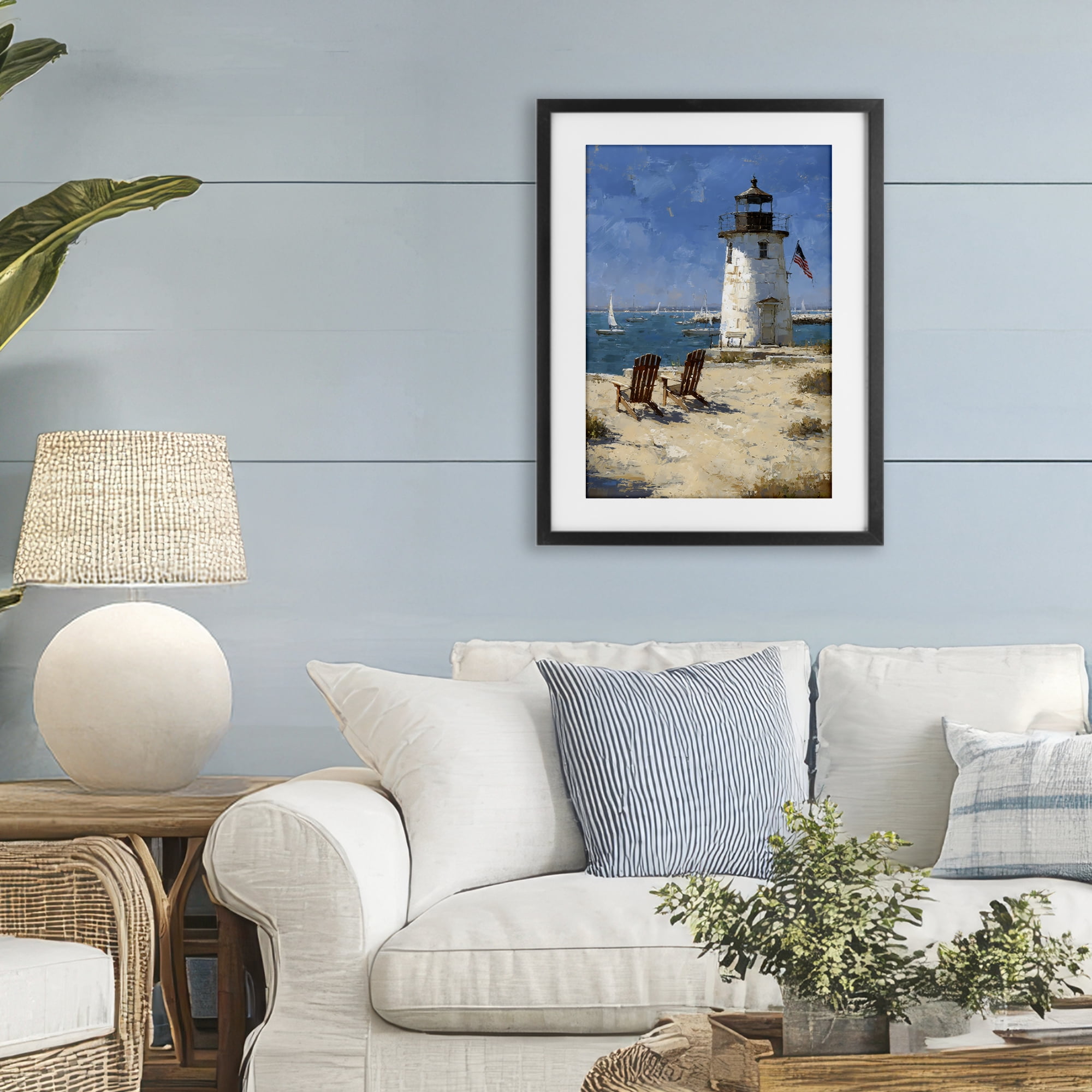 Stupell Industries Summer at Lighthouse Bay Black Framed Print Under Glass, design by Petal Prints Design