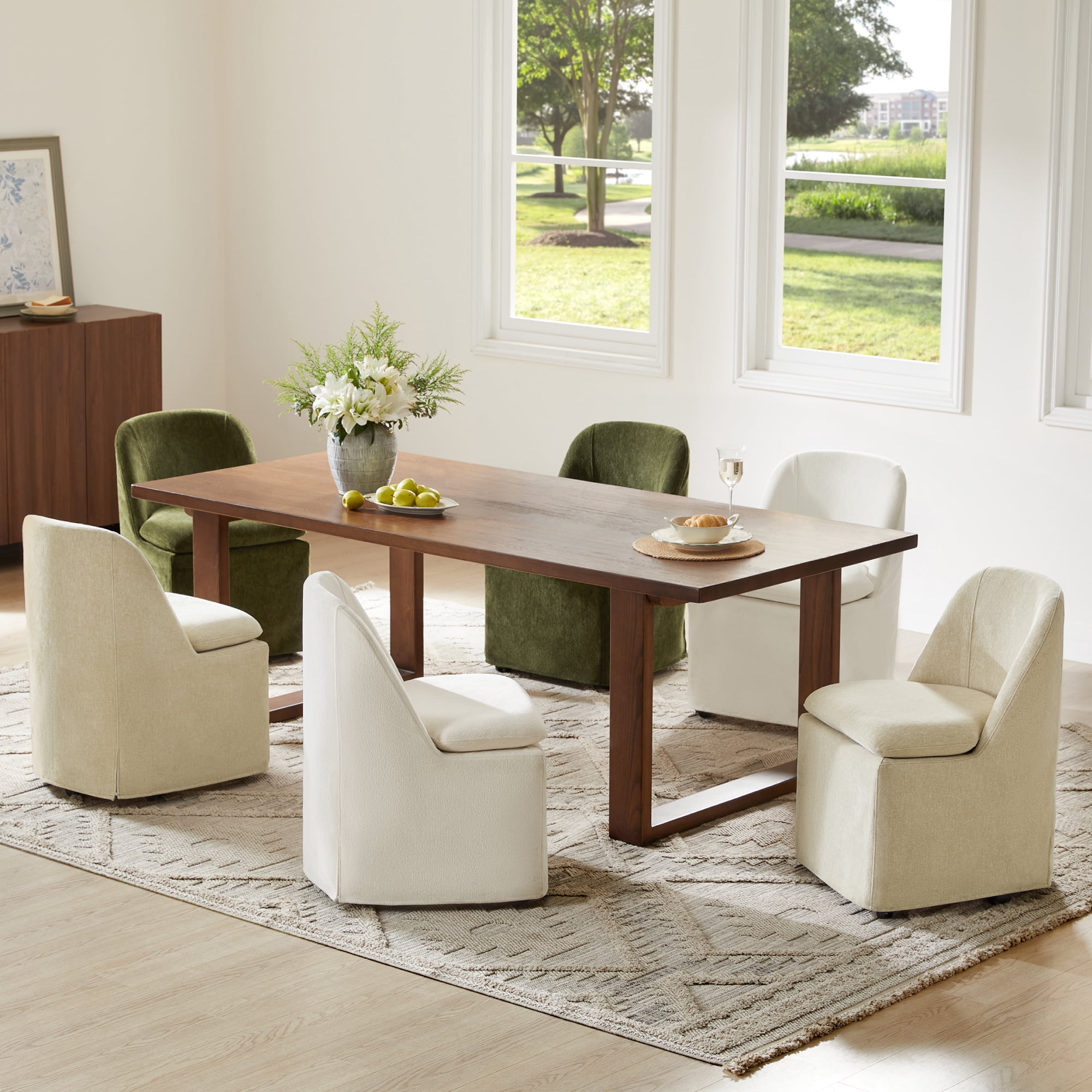 Spruce & Spring Slipcover Dining Chair with Upholstery and Hidden Casters Set of 2, Linen