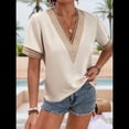 thumbnail image 4 of Blusas de Verano de Corta para Mujer, con Ribete de Encaje y Cuello en V, Elegantes e Informales, Color Abeja, Talla L, 4 of 7