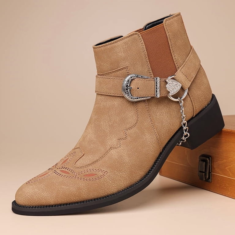 Men\'s Brown Leather Ankle Boots with Decorative Buckle Amazon.com: Men main image 3