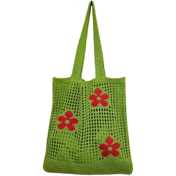 Kukuzhu Crochet Knit Bag Women Large Beach Bag Stylish Shoulder Bag Hobo Bag for Work School Travel