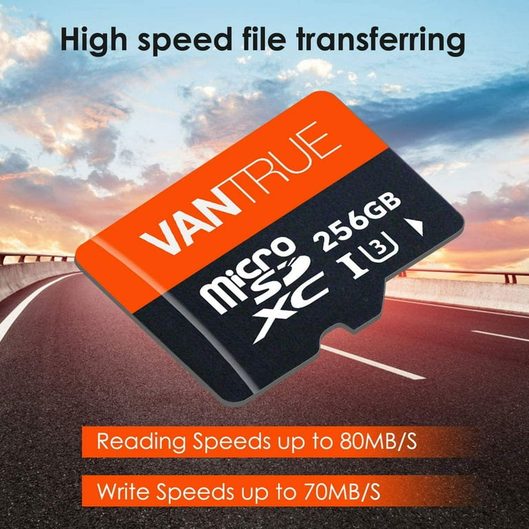 Vantrue 256GB MicroSDXC UHS-I U3 V30 Class 10 4K UHD High Speed SD