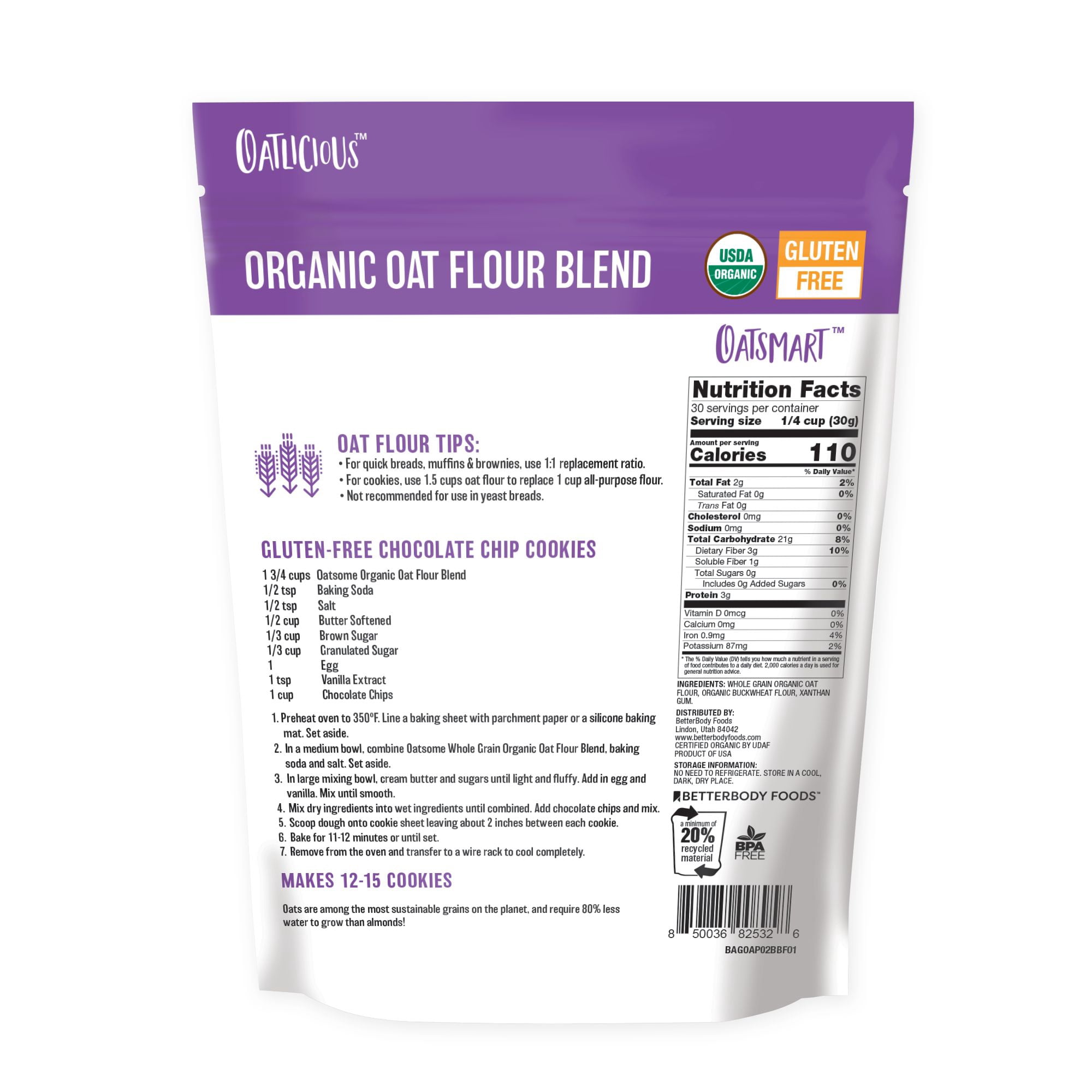 Oatsome Organic Oat Flour Blend, Gluten-Free, All Purpose Flour, 32oz Bag