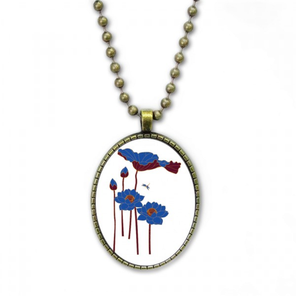 Bleu Lotus Lotus Fleur Libellule Collier Vintage Chaîne Perle Pendentif Bijoux Collection