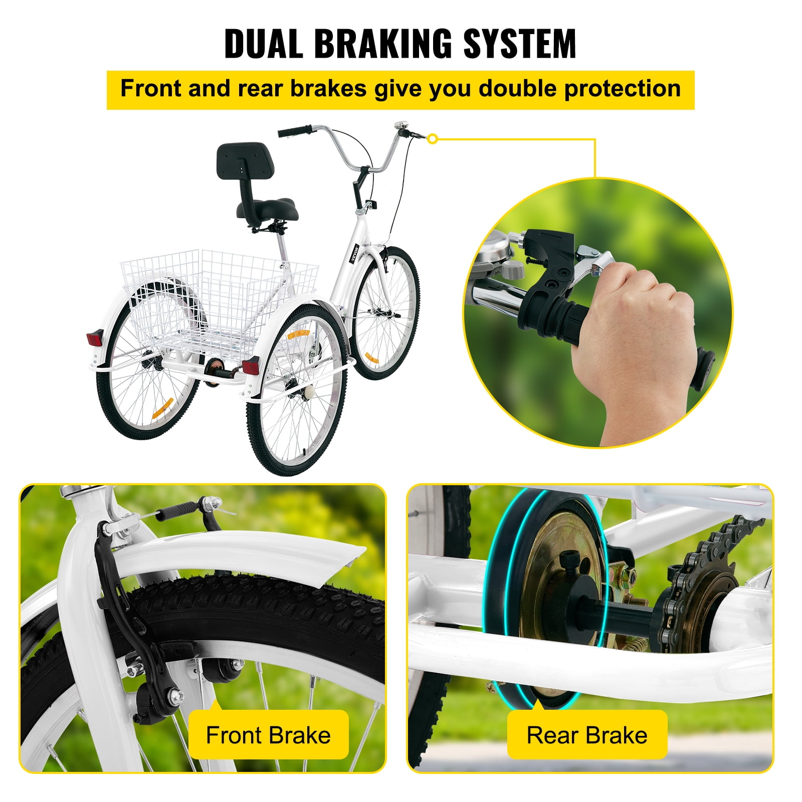 VEVOR Tricycle Adulte Pliable 24 Roues Tricycle 1 Vitesse Tricycle Blanc 3 Roues Velo Colore avec Panier Velo Portable et Pliable pour les Adultes Faire du Shopping Pique Nique Activites de Plein Air