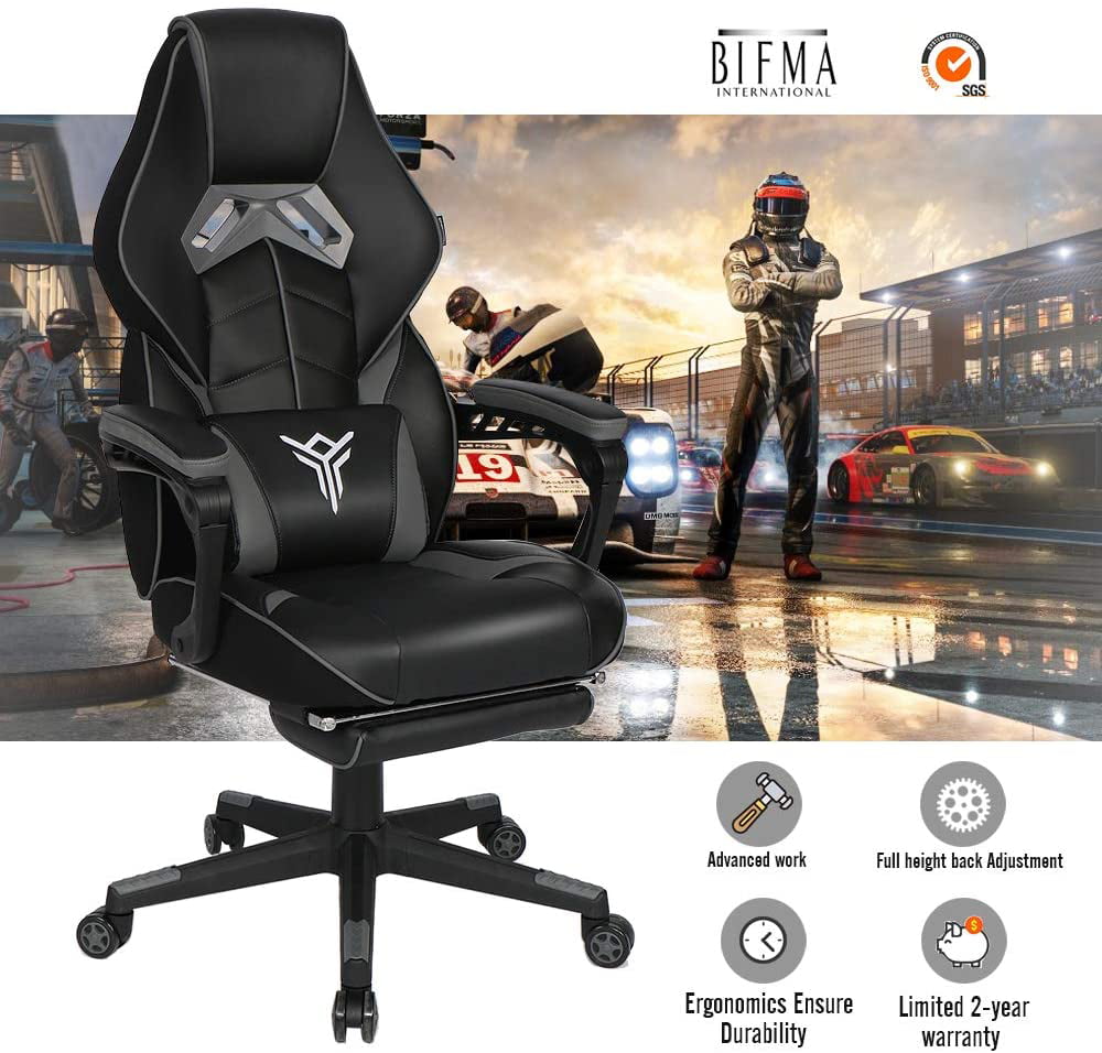 ELECWISH Massage Gaming Chair Grey,Ergonomic Office Gaming Chair for Computer with Footrest and Lumbar Support … 