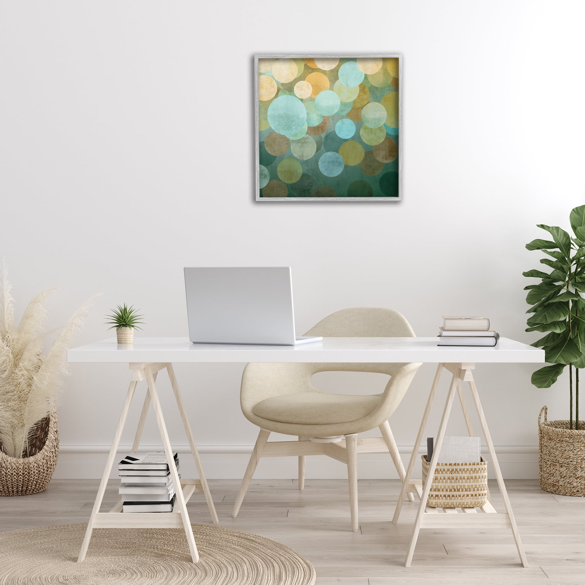 Stupell Industries Layered Green Circles Abstract Painting Gray Framed Art Print Wall Art, 24 x 24