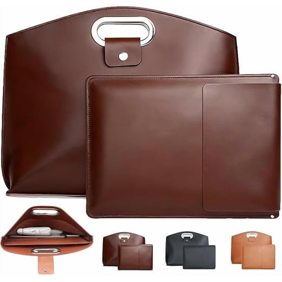 2PCS Women's Laptop Tote Bag Set, 14-16in Handbag Waterproof Leather Briefcase for Laptops and iPad Cases(A)