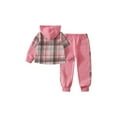thumbnail image 3 of Fdqin Girls' Clothing sets 2Pcs Flannel Plaid Shirt and Pants Set Hoodie Sweatsuit for Fall Winter Spring Kids Outfit Pink 9-10 Years, 3 of 7