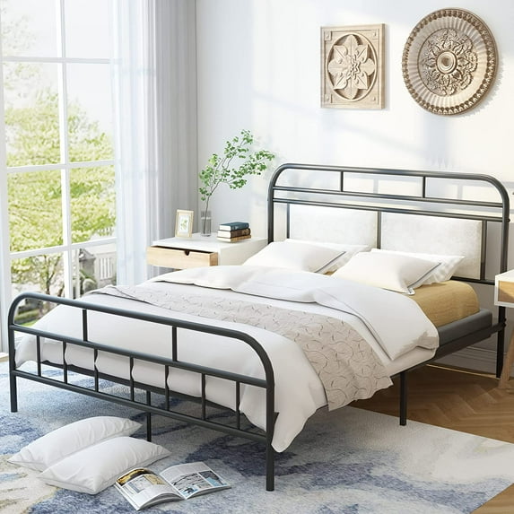 SESSLIFE Platform Bed Frame Full, Black Metal Platform Bed, Bed Frame w/ Headboard, Large Under Bed Storage, Mattress Foundation, Non-Slip Without Noise