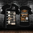thumbnail image 3 of Kaerm Men Print Chef Coat Short Sleeve Chef T-shirt Crew Neck Chef Shirt Kitchen Canteen Cooking Black&Orange 3XL, 3 of 7