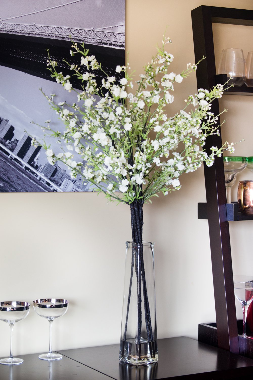 Nearly Natural Cherry Blossoms With Vase Silk Flower Arrangement White Walmart Com Walmart Com