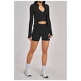 thumbnail image 4 of PISONIC Workout Sets for Women 3 Piece Long Sleeve Zip Up Jacket, V-neck Cami Tank Top, High Waisted Yoga Shorts Gym Athletic Sets, 4 of 7