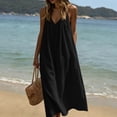 thumbnail image 6 of Afuyipoi Womens Cotton Linen Spaghetti Strap V-Neck Loose Maxi Dress, Soft Breathable Solid Color Casual Boho Long Dress, Lightweight Flowy Summer Beach Vacation Dress For Women Black Size 2XL, 6 of 9
