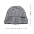 thumbnail image 2 of WREESH Men's Knitted Beanie Hat Fleece Thickened Wool With Large Vertical Stripe and Leather Label, Ideal for Outdoor Wear Gray, 2 of 4