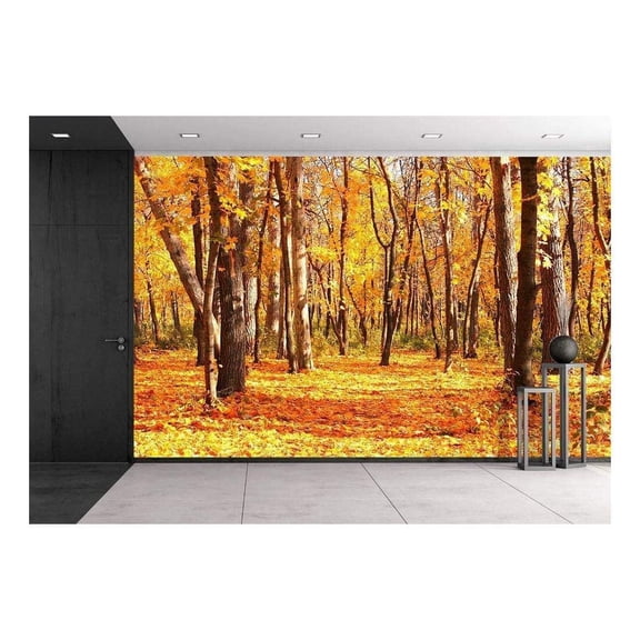 wall26 - Beautiful Landscape - Road in Autumn Forest - Removable Wall Mural | Self-Adhesive Large Wallpaper - 100x144 inches