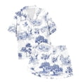 thumbnail image 5 of XIAONU Women's Toile Print Satin Short Sleeve Shorts Sleep Set Notched Collar Piped Pocket Nightwear Loungewear Sets, 5 of 5