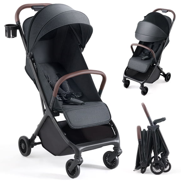 HARPPA One-Hand Fold Baby Stroller for Toddlers with Cup Holder, Black