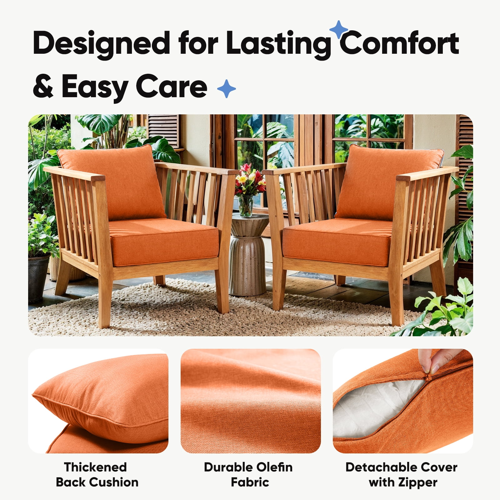 Joyofarm 24" x 22" x 6" Outdoor Chair Cushions for Patio Furniture, Deep Seat and High Back for Patio Rocking Dining Chair and Couch, Orange (Set of 4)