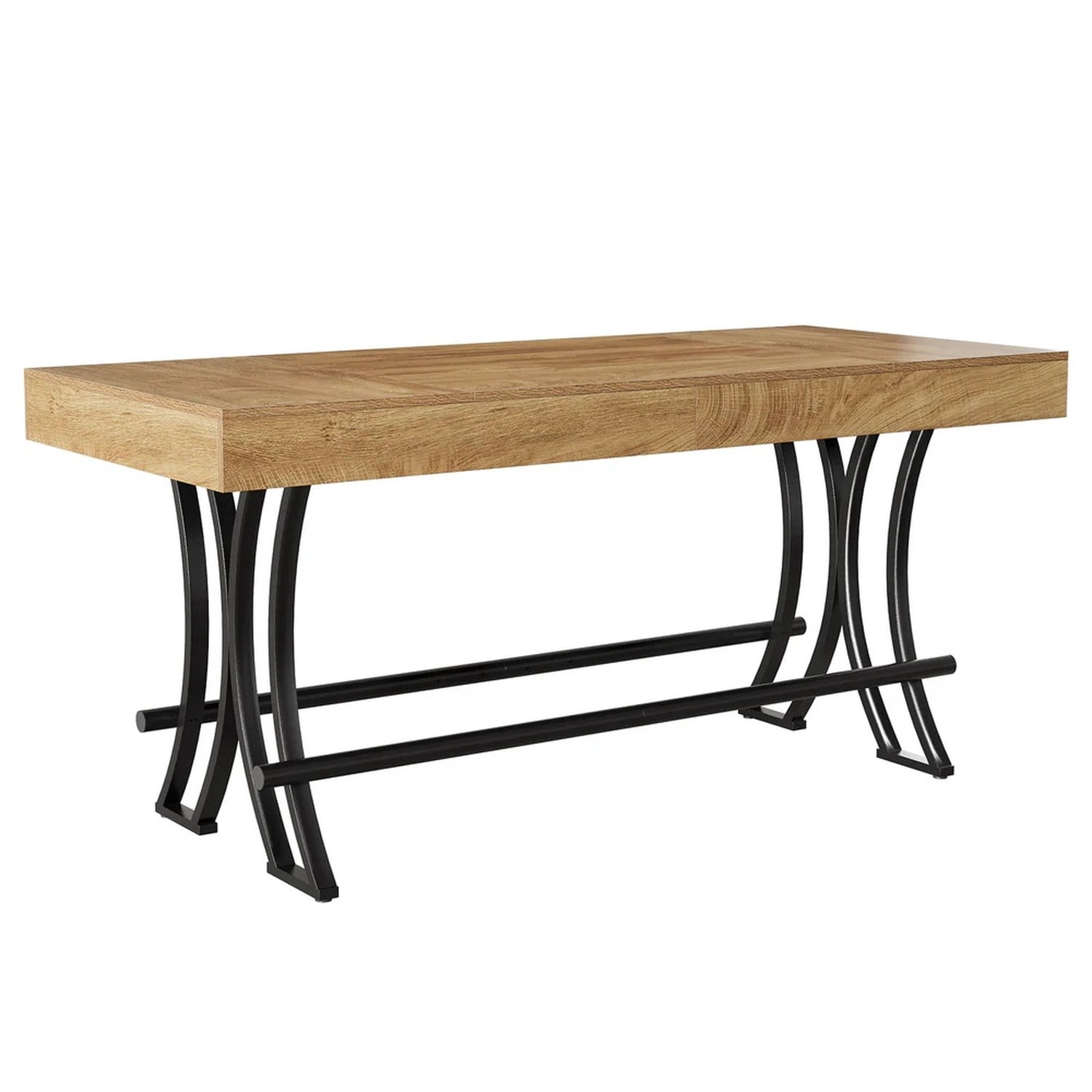 Dining Table, 63 in Rectangular Counter Height Table with Metal Footrest, Industrial Farmhouse Style, Seats 6-8