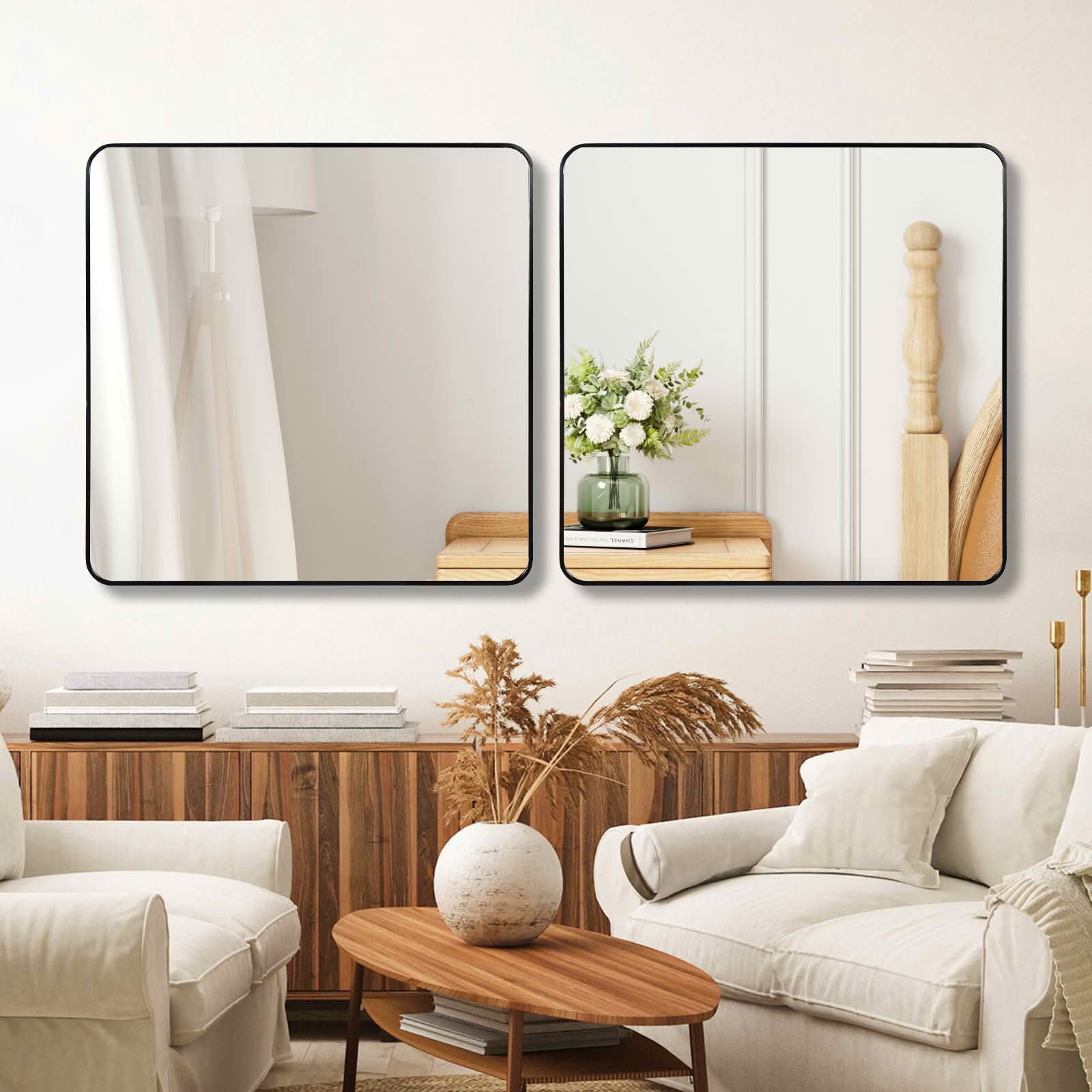 MAYEERTY 30x30 Inch Black Metal Framed Square Bathroom Wall Mirror, for Bathroom Vanity Area