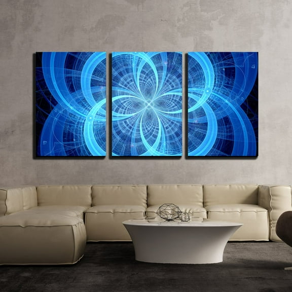 wall26 - 3 Piece Canvas Wall Art - Blue Glowing Circles, Higgs Boson, Computer Generated Abstract Background - Modern Home Art Stretched and Framed Ready to Hang - 16"x24"x3 Panels