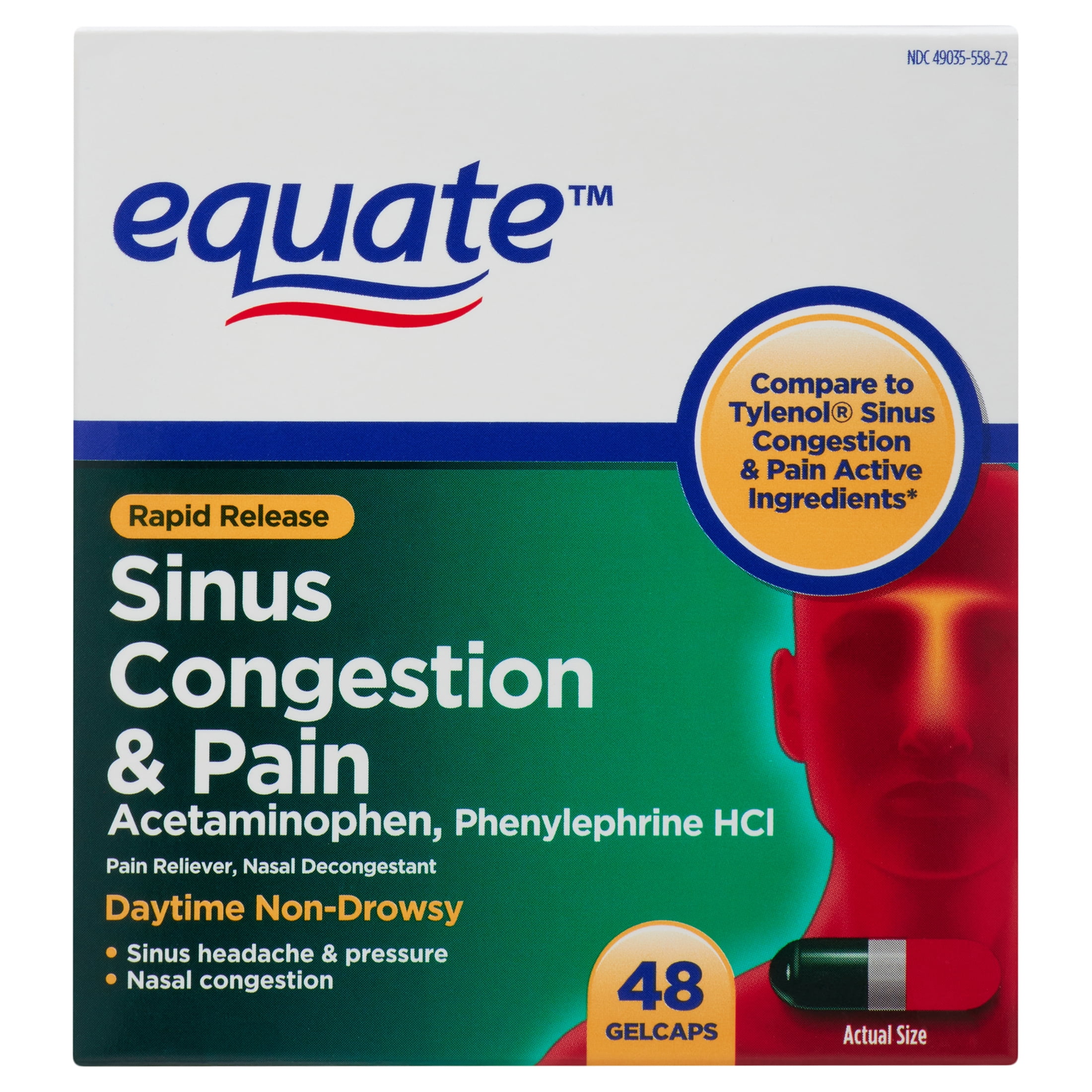 Equate Rapid Release Sinus Congestion & Pain Gelcaps, 48 Count