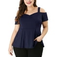thumbnail image 2 of MODA NOVA Juniors' Plus Size Solid Cold Shoulder Peplum Blouse Tops Blue 5X, 2 of 5