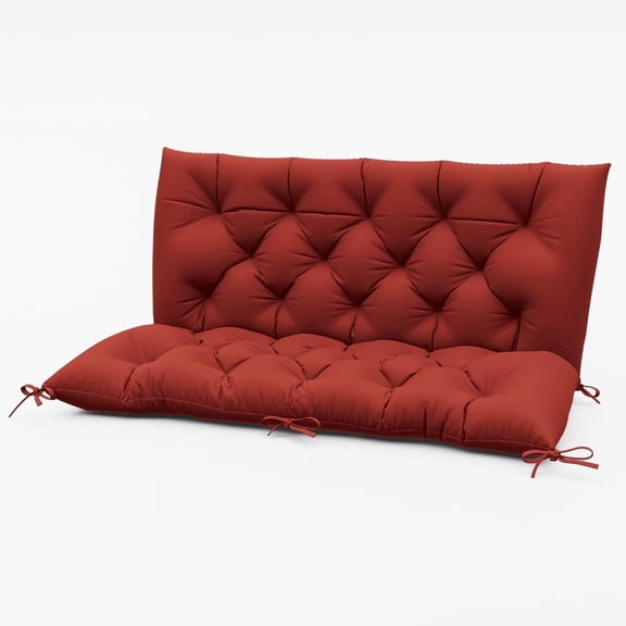 Pakunoda Porch Swing Cushions 47” X 40” X 5”, 2-3 Seater Bench Cushion with Backrest, Waterproof Replacement Outdoor Cushion with Tie, Terra Red