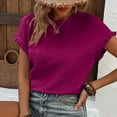 thumbnail image 6 of Stichou Womens 2026 Summer Outfit Short Sleeve Tops Round Neck Ruffle Casual Summer Textured Work T Shirts Tee Blouse Hot Pink M, 6 of 6
