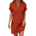 thumbnail image 2 of Womens Summer Casual Dresses Solid Color V Neck Button Short Sleeve Mini Shirt Dress Streetwear, 2 of 5