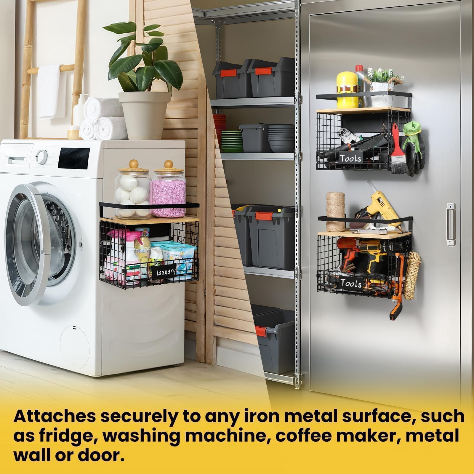 [wider Shelf] 1 Set Strong Magnetic Shelf Basket For Fridge With Tag & Top  Xxl Large Spice Rack Shelves Side Of Refrigerator Kitchen Pantry Storage Organizer Food Fruit Veg