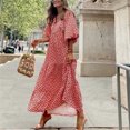 thumbnail image 2 of Vestido largo bohemio con manga abullonada para mujer, traje elegante informal con flores y cordón, cuello en V, holgado, para vacaciones y playa, 2024, 2 of 5