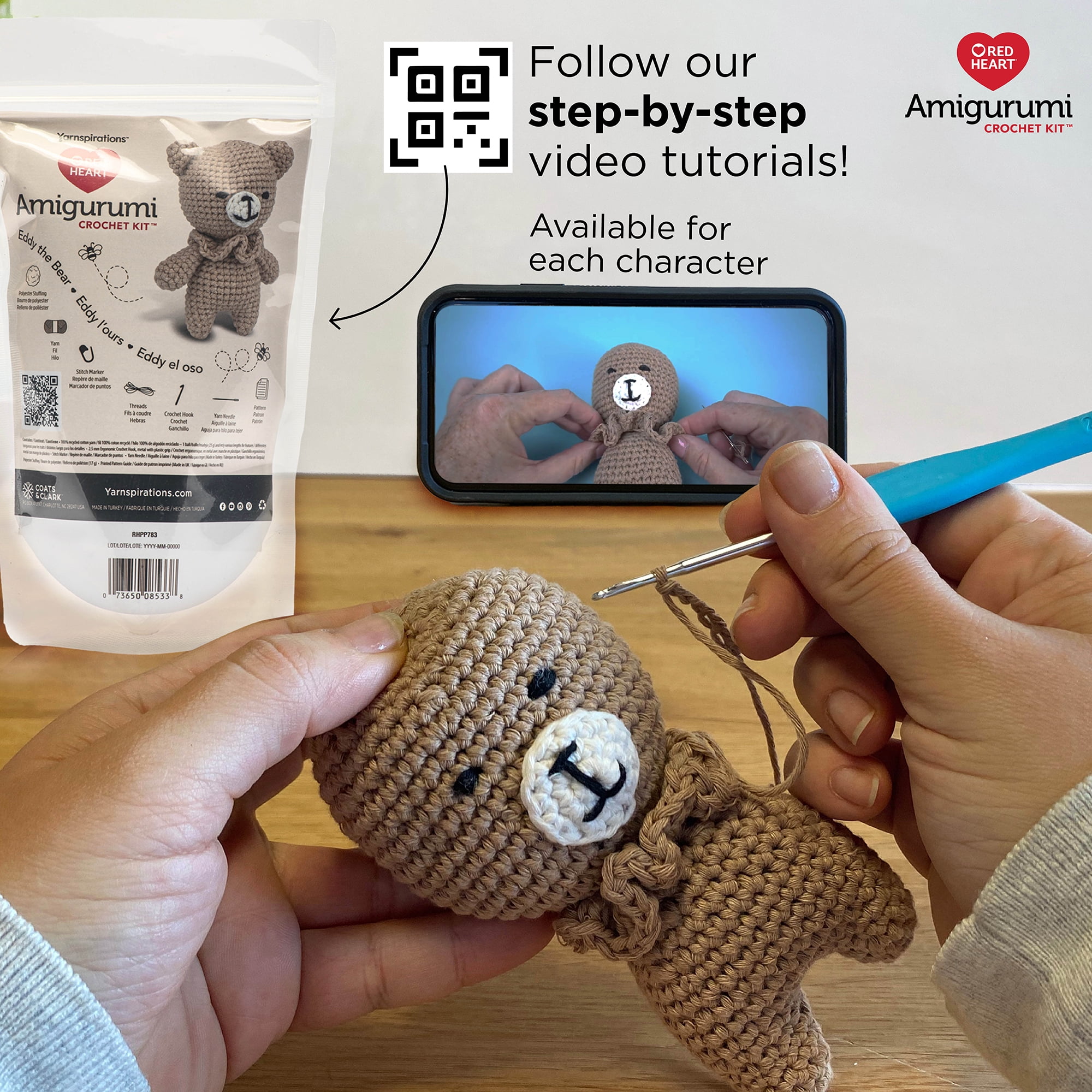 (2 pack) Red Heart Amigurumi Crochet Kit, Eddy the Bear