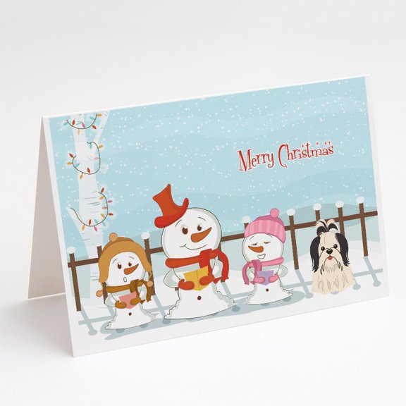 Merry Christmas Carolers Shih Tzu Black White Greeting Cards and Envelopes Pack of 8