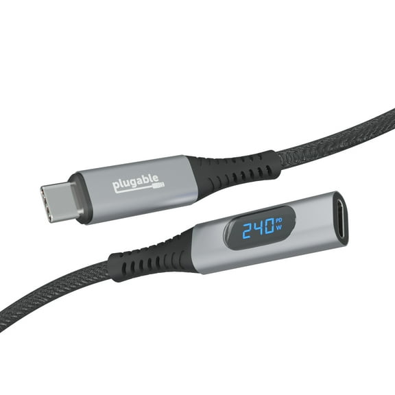 Plugable USB C Extension Cable 3.3 Ft, Digital Power Meter Tester for Monitoring USB-C Connections, Supports Fast Charging up to  240W, 4K 60Hz Display, 10Gbps Data Transfer, Digital Multimeter Tester