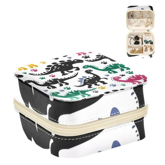 PhooArto Small Jewellery Box, Cartoon Dinosaurs Paws Pattern Portable Travel Mini Jewelry Case for Women Leather Ring Organizer