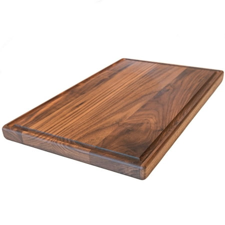 Virginia Boys Kitchens Large Walnut Wood Cutting Board - 17x11 Inch Brown American Hardwood Chopping and Carving Countertop Block with Juice Drip (Best Wood For Cutting Board Countertop)