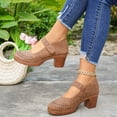 thumbnail image 4 of Rokment Women's Vintage Chunky Block High Heels Mary Jane Dressy Sandals Trendy Casual Hollow out Leather Closed Toe Ankle Strap Ballet Flat Dress Pumps Shoes Summer Fall Brown Size 7.5, 4 of 8