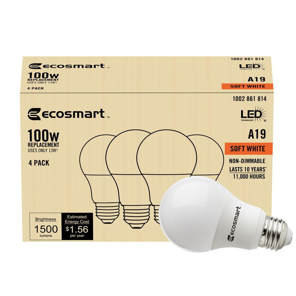 EcoSmart LED Light Bulb Indoor Household 100 Watt Equivalent A19 White 16 Pack 