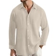 thumbnail image 2 of Huowey Mens Shirts Summer Solid Color Long Sleeve Button Down Lapel Loose Fit Turndown Collar Beach Casual Fashion Breathable Holiday Loose Relaxed Lightweight Blouse Tops Cozy Dailywear,Beige,XL, 2 of 5