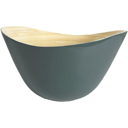 

Large Decorative Painted Wooden 12 Inch Bamboo Serving and Salad Bowl- Pewter