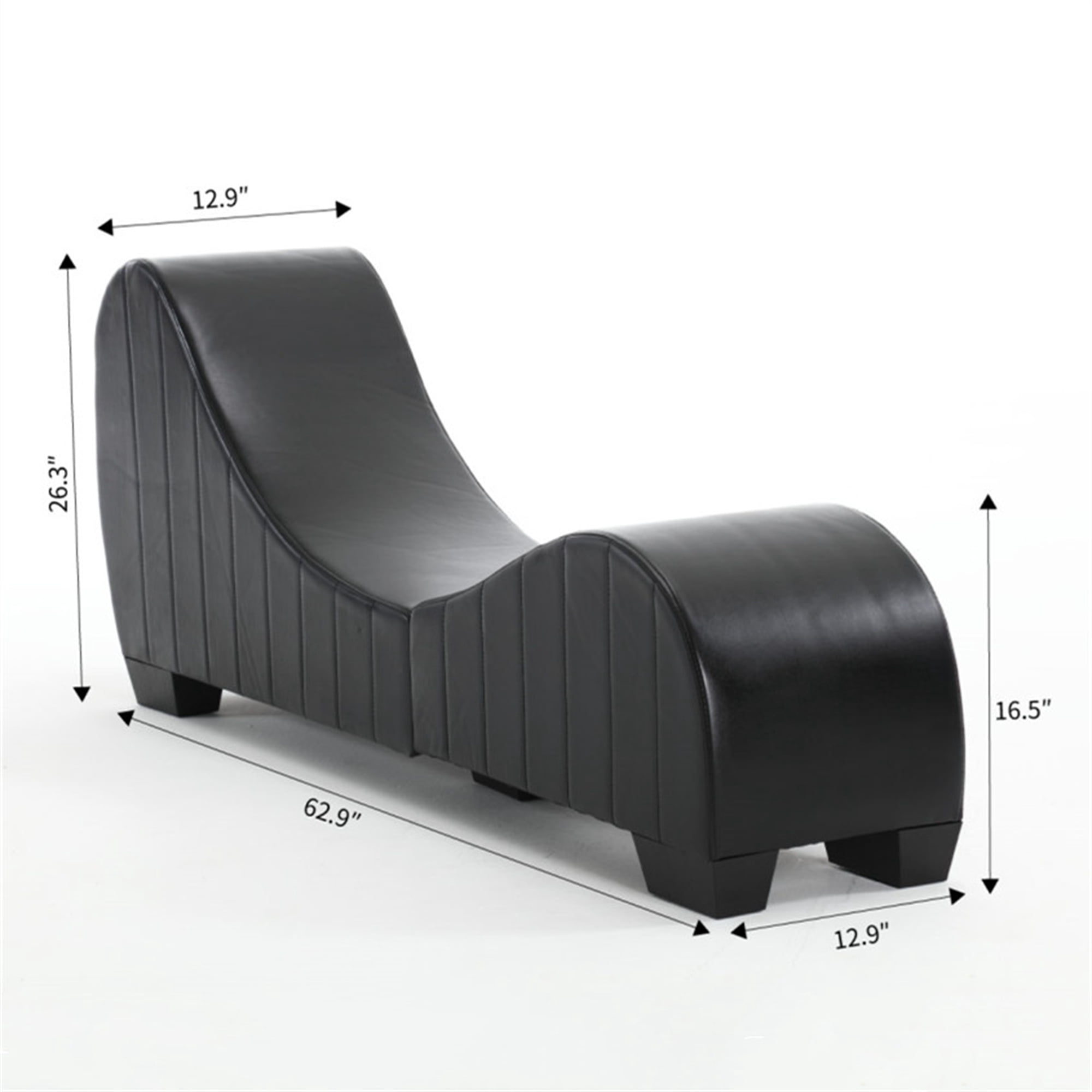 Aukfa Sleek Chaise Lounge for Yoga Curved Sofa for Stretching, Relaxation, Exercise & More, Leather, Black